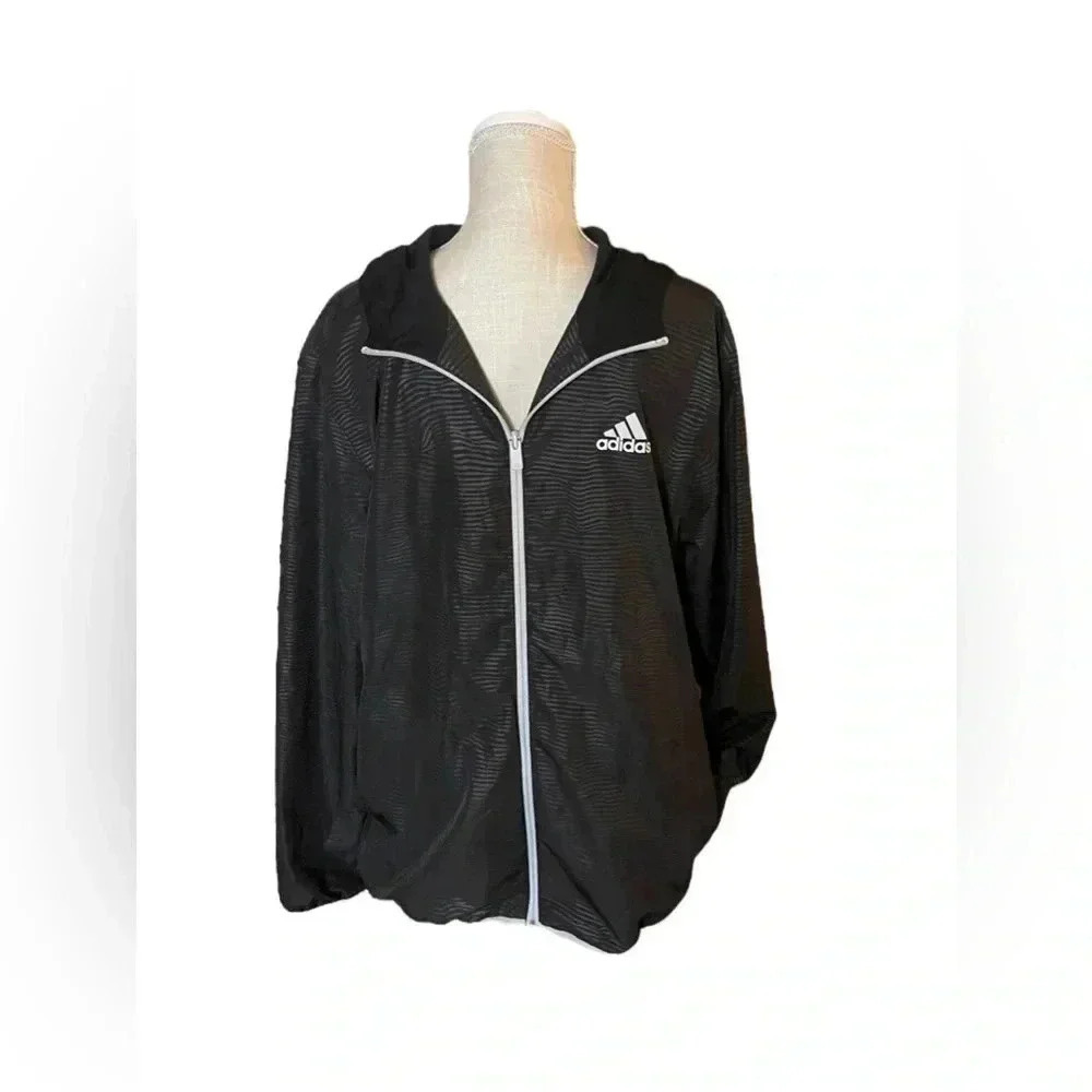 Adidas Striped Zebra Print Lined Windbreaker Jacket in Black Men’s Size Medium - Picture 2 of 13